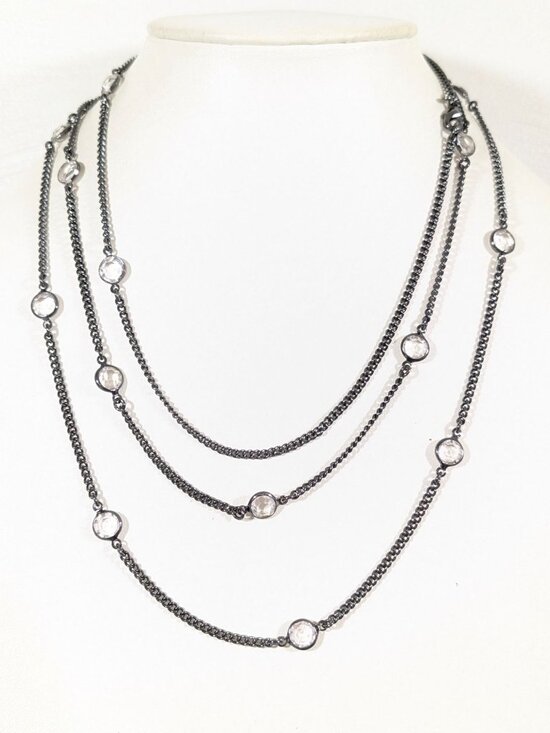 Premier Designs Jewelry - Premier Designs City Lights Gray Metallic Clear Bezel Long Layering Necklace 60"